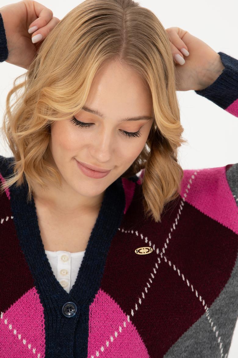 Kadın V Yaka Lacivert Triko Hırka - 50269496024