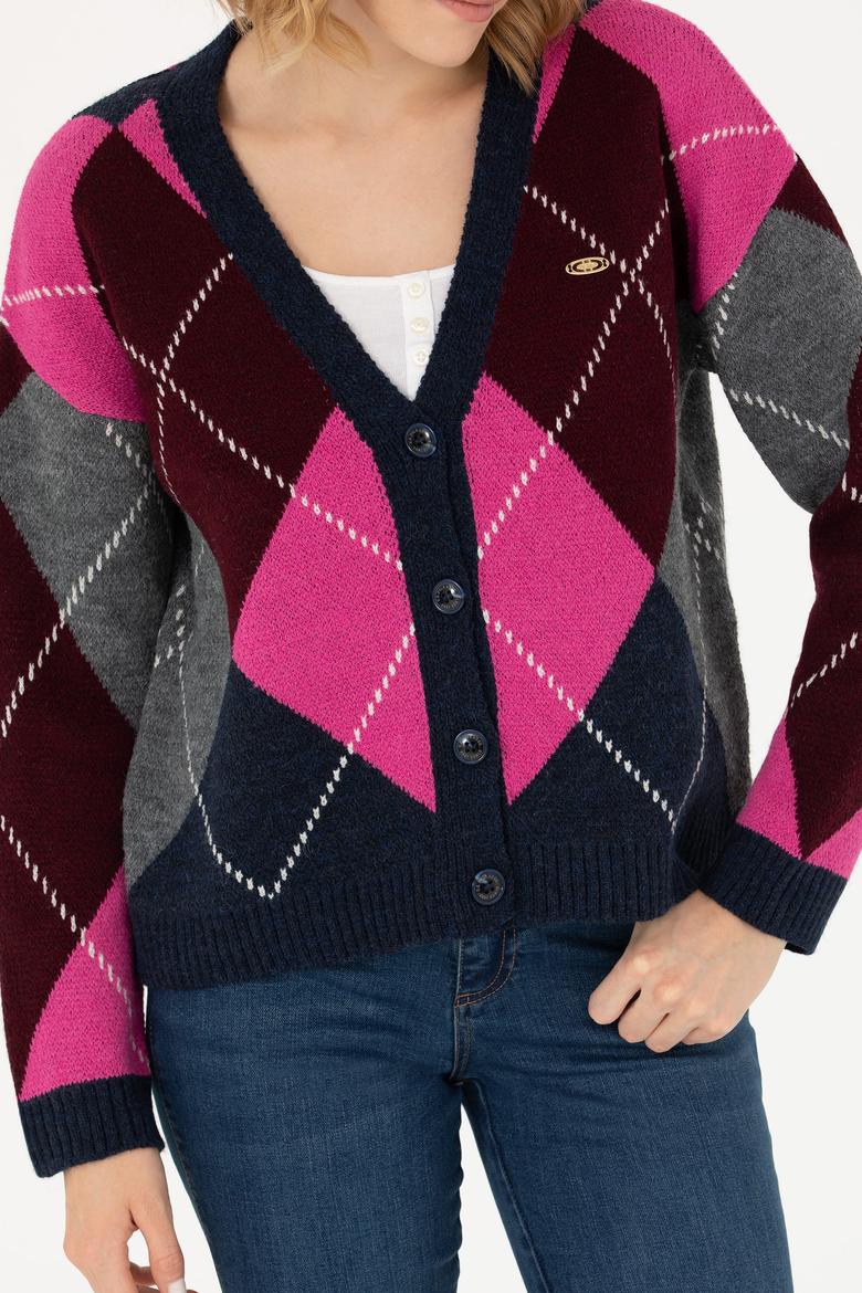 Kadın V Yaka Lacivert Triko Hırka - 50269496024