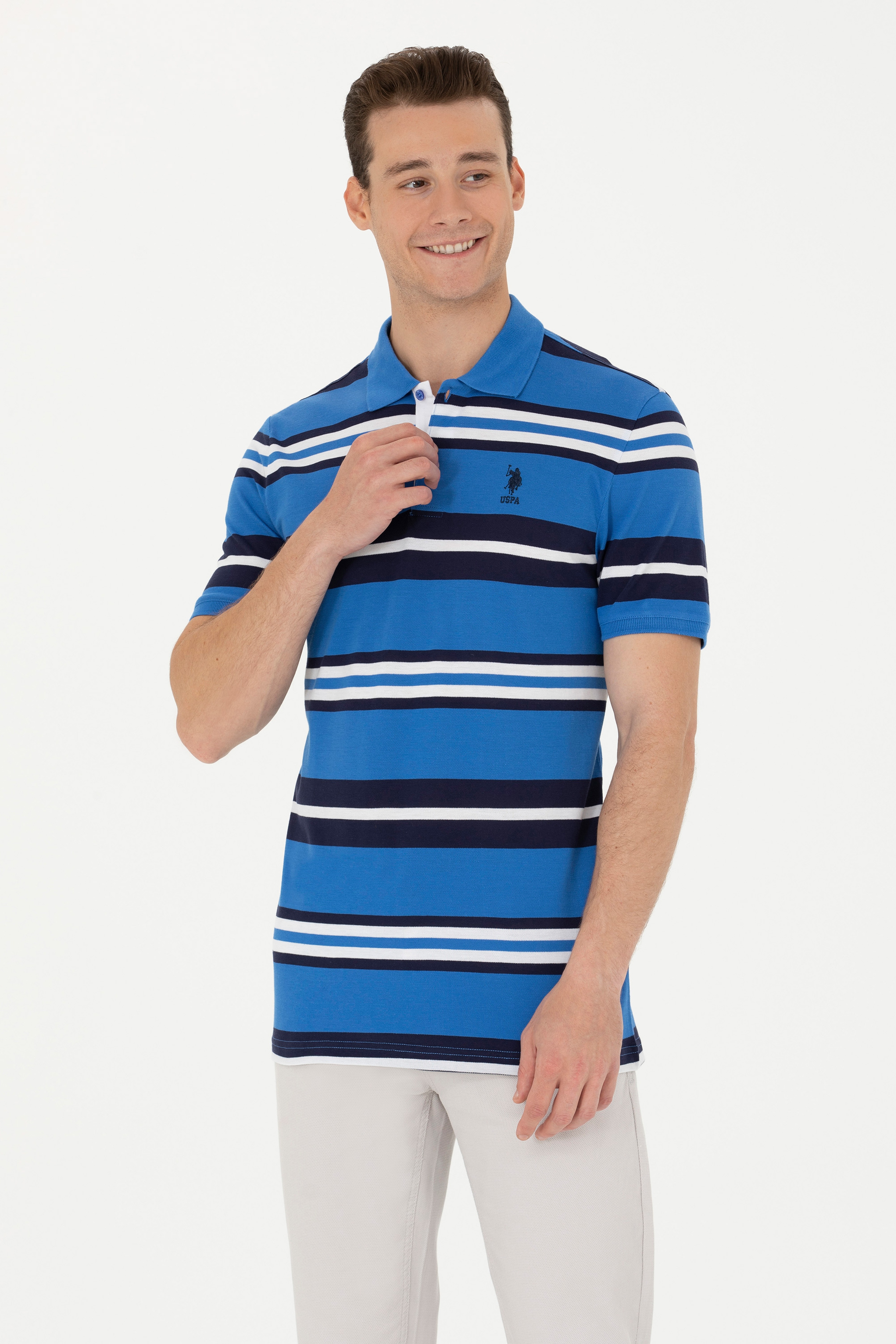 Erkek Saks Polo Yaka Tişört - Image 3