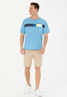 Erkek Turkuaz Comfort Bisiklet Yaka Tişört - 50263283022