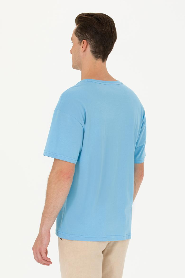 Erkek Turkuaz Comfort Bisiklet Yaka Tişört - 50263283022