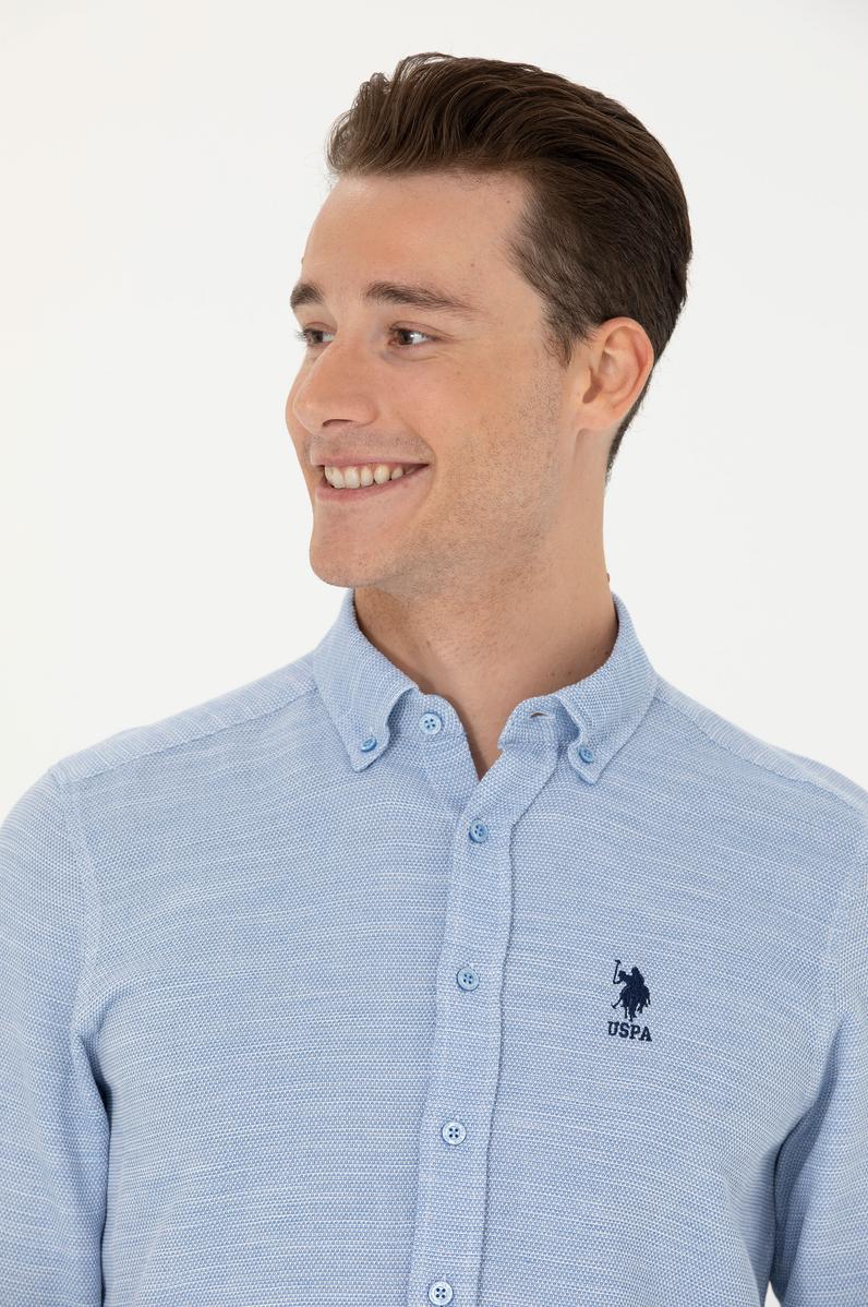 Erkek Mavi Uzun Kollu Gömlek