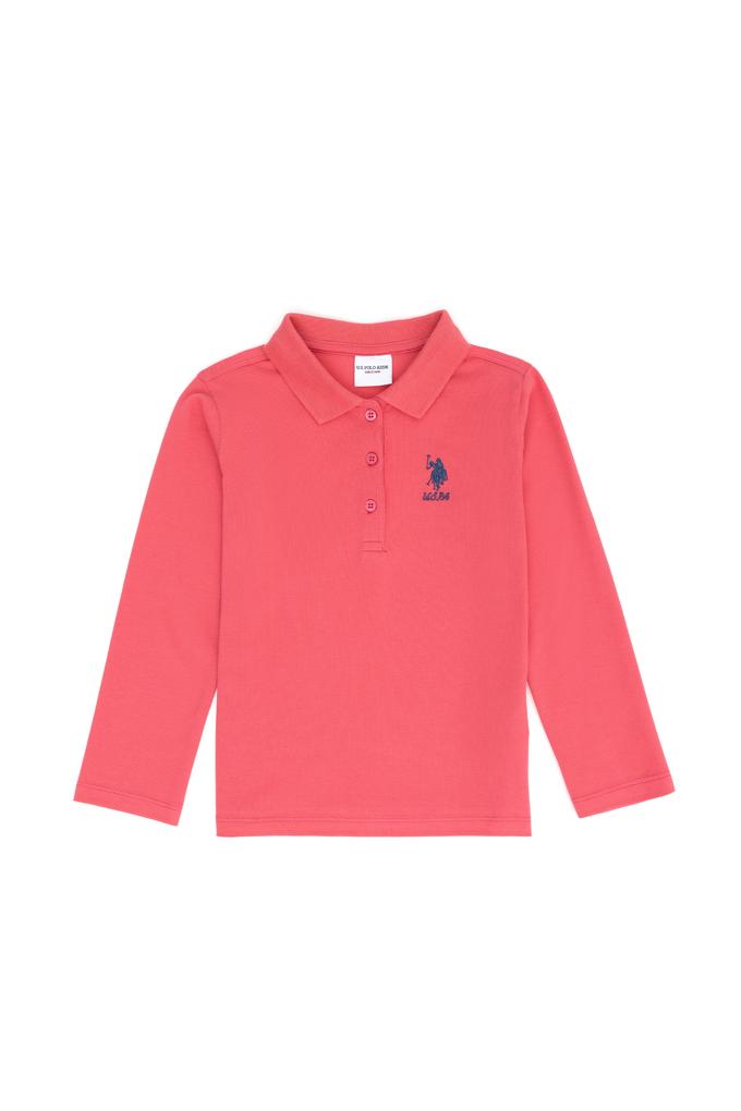 Kız Çocuk Pembe Polo Yaka Basic Sweatshirt