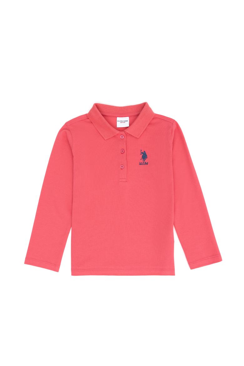 Kız Çocuk Pembe Polo Yaka Basic Sweatshirt