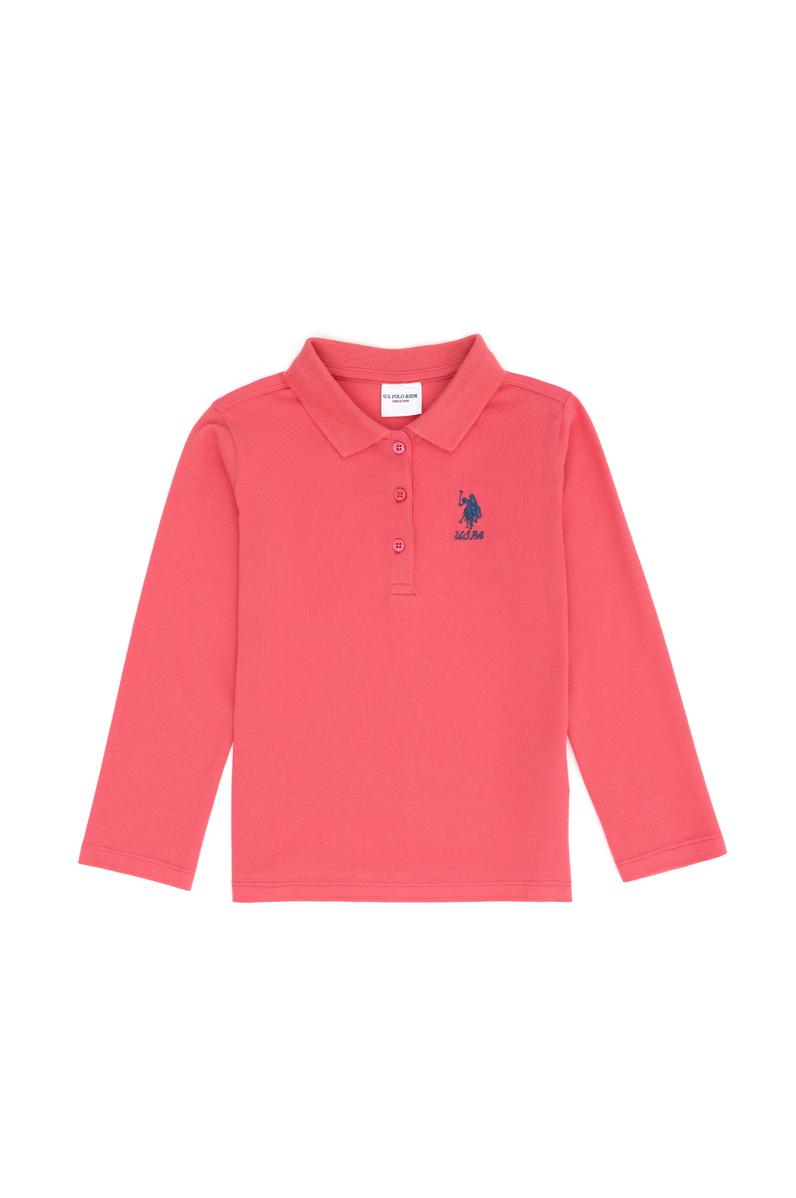 Kız Çocuk Pembe Polo Yaka Basic Sweatshirt