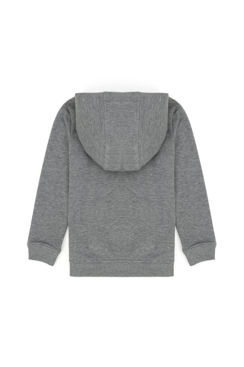 Kız Çocuk Gri Melanj Basic Kapüşonlu Sweatshirt - 50276872054