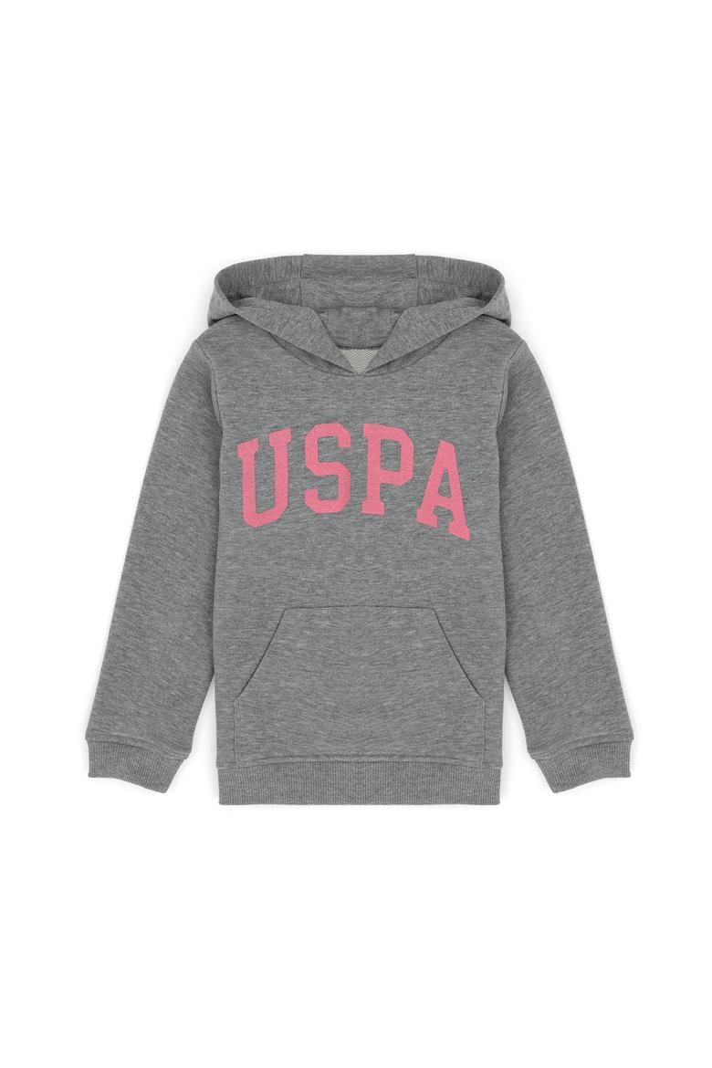 Kız Çocuk Gri Melanj Basic Kapüşonlu Sweatshirt - 50276872054