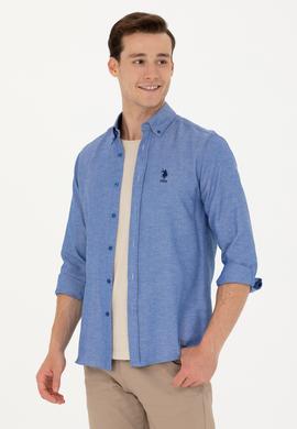 Erkek Saks Uzun Kollu Basic Gömlek - 50271269133