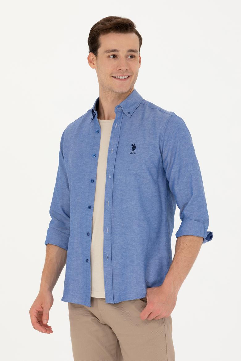 Erkek Saks Uzun Kollu Basic Gömlek - 50271269133