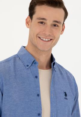 Erkek Saks Uzun Kollu Basic Gömlek - 50271269133