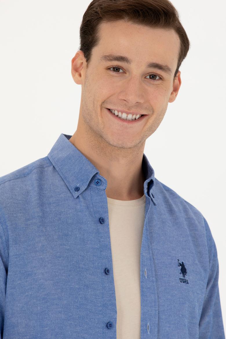 Erkek Saks Uzun Kollu Basic Gömlek - 50271269133