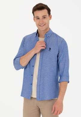 Erkek Saks Uzun Kollu Basic Gömlek - 50271269133