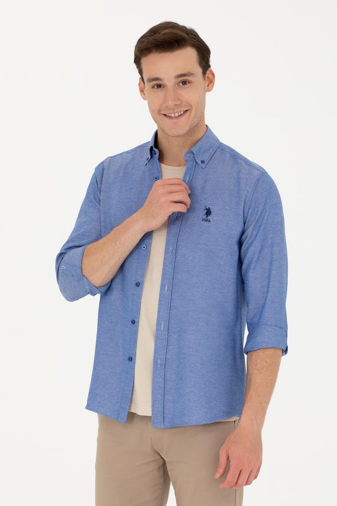 Erkek Saks Uzun Kollu Basic Gömlek