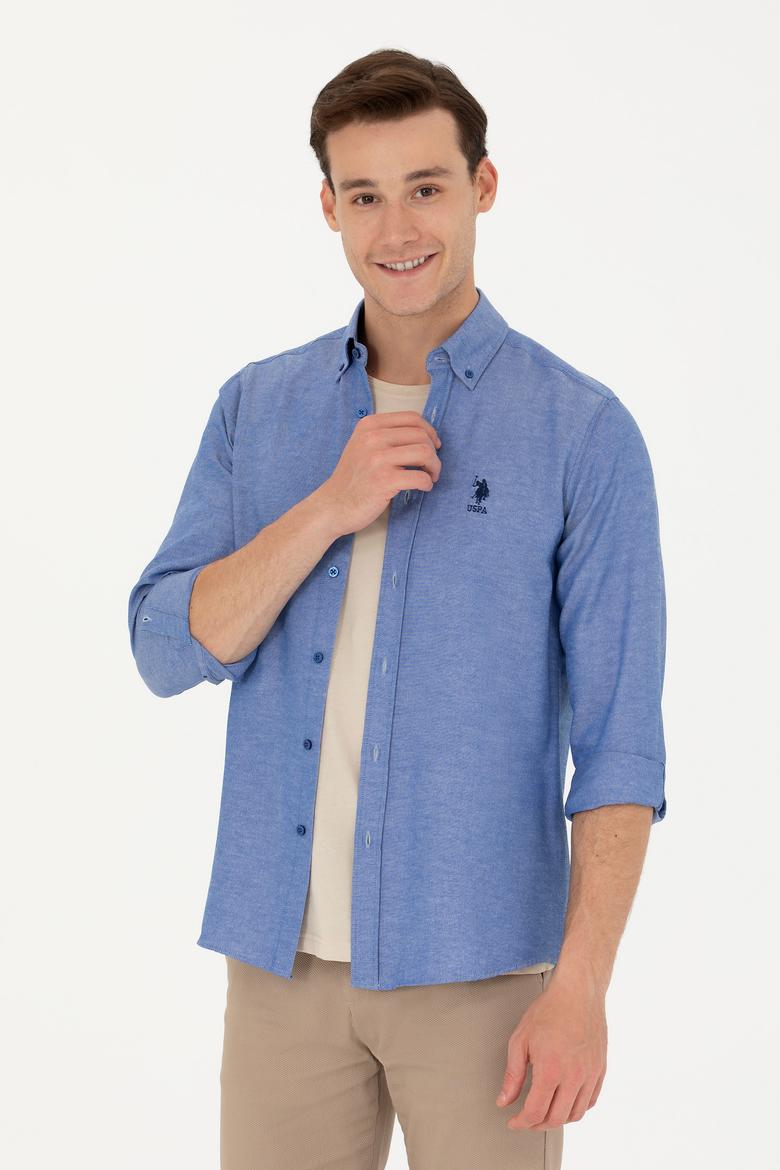 Erkek Saks Uzun Kollu Basic Gömlek