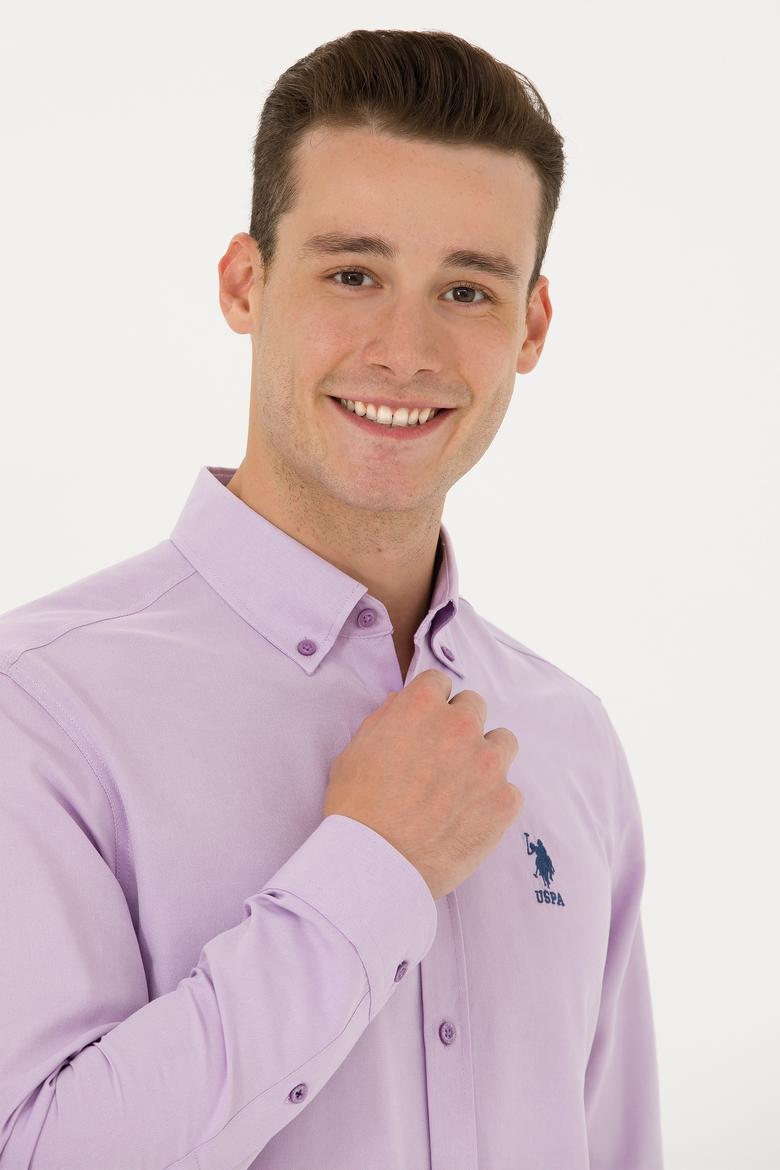 Erkek Lila Uzun Kollu Basic Gömlek - 50271274045