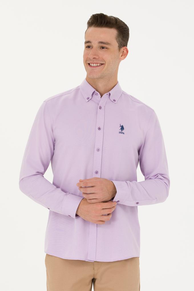 Erkek Lila Uzun Kollu Basic Gömlek