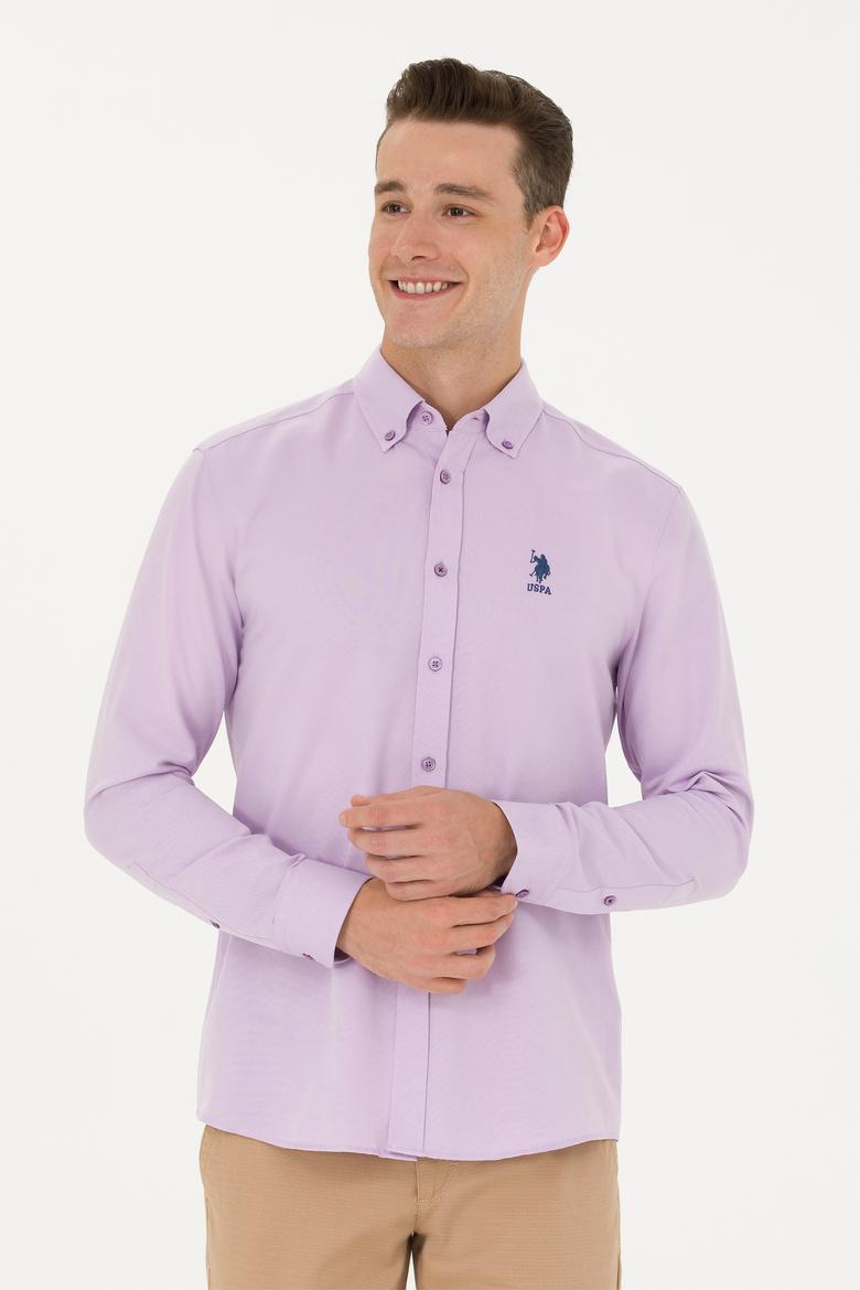 Erkek Lila Uzun Kollu Basic Gömlek