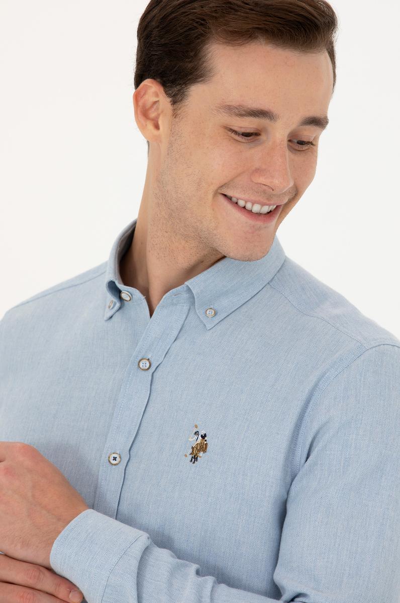 Erkek Açık Mavi Uzun Kollu Basic Gömlek