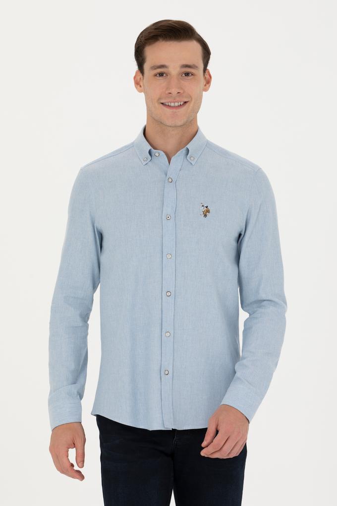 Erkek Açık Mavi Uzun Kollu Basic Gömlek
