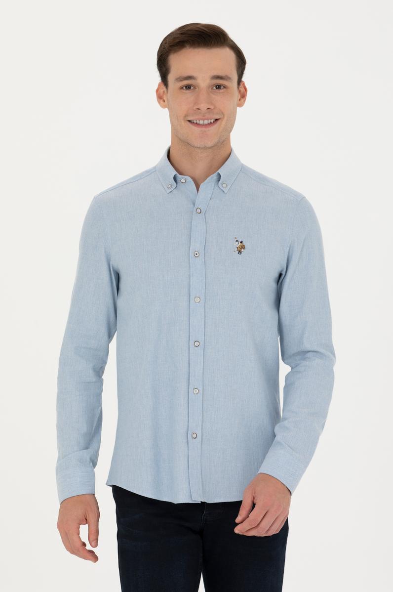 Erkek Açık Mavi Uzun Kollu Basic Gömlek