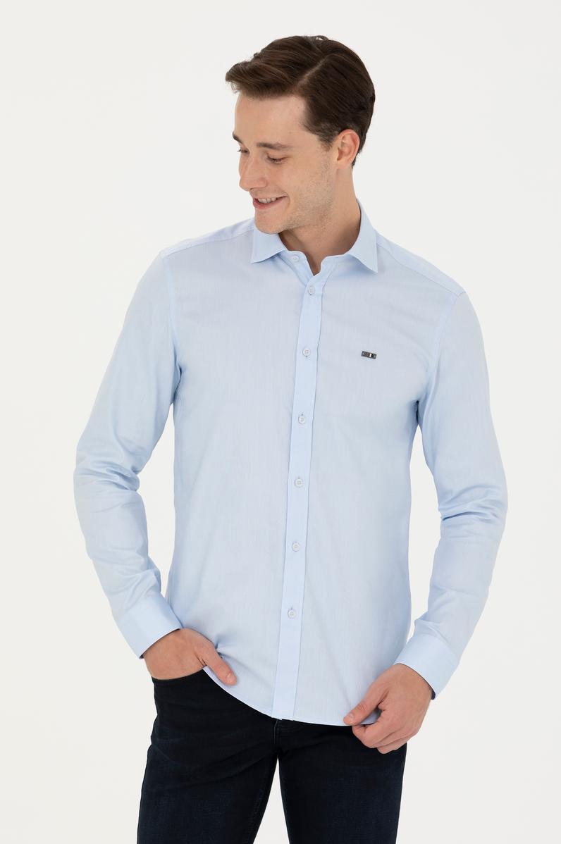 Erkek Açık Mavi Uzun Kollu Basic Gömlek