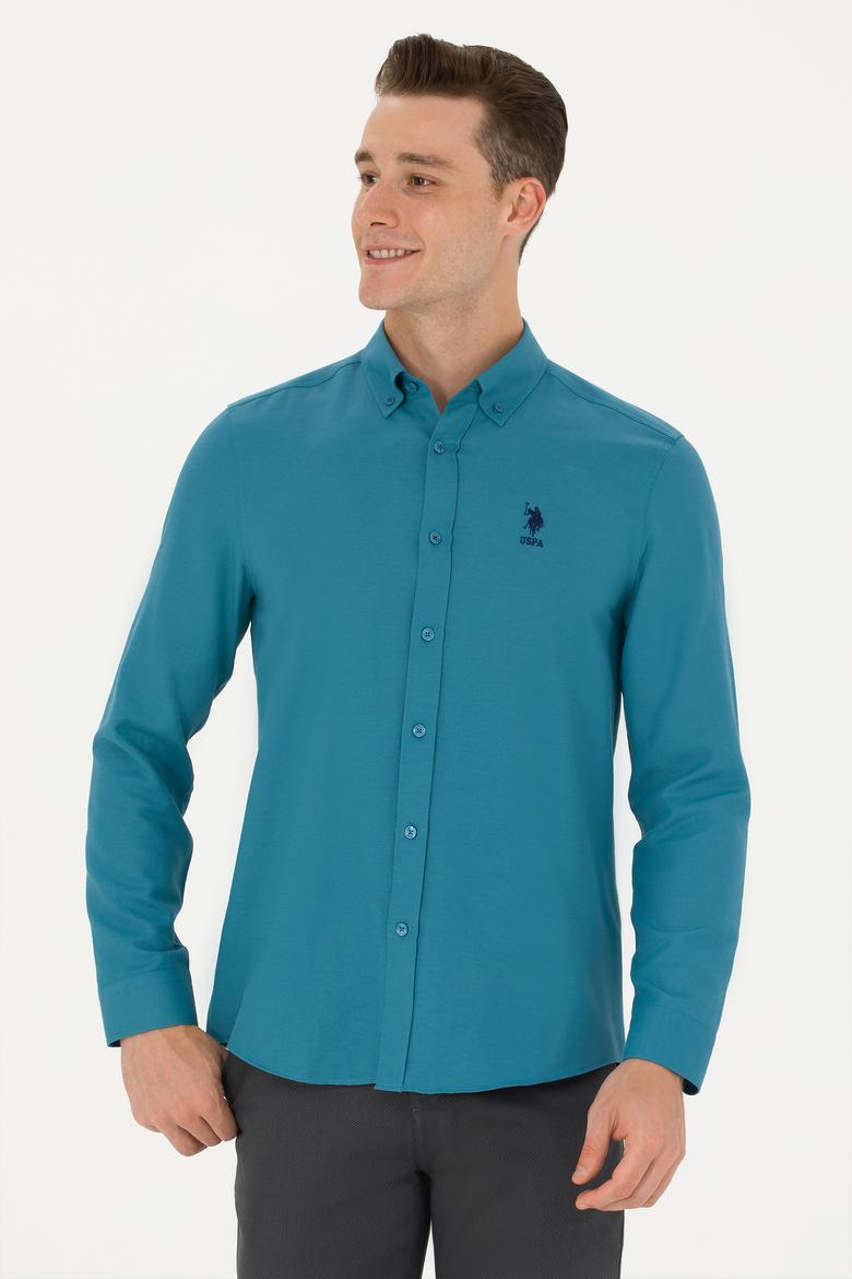 Erkek Petrol Uzun Kollu Basic Gömlek - 50271293060