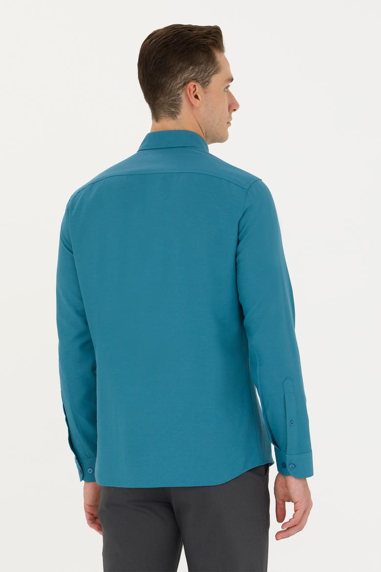 Erkek Petrol Uzun Kollu Basic Gömlek - 50271293060