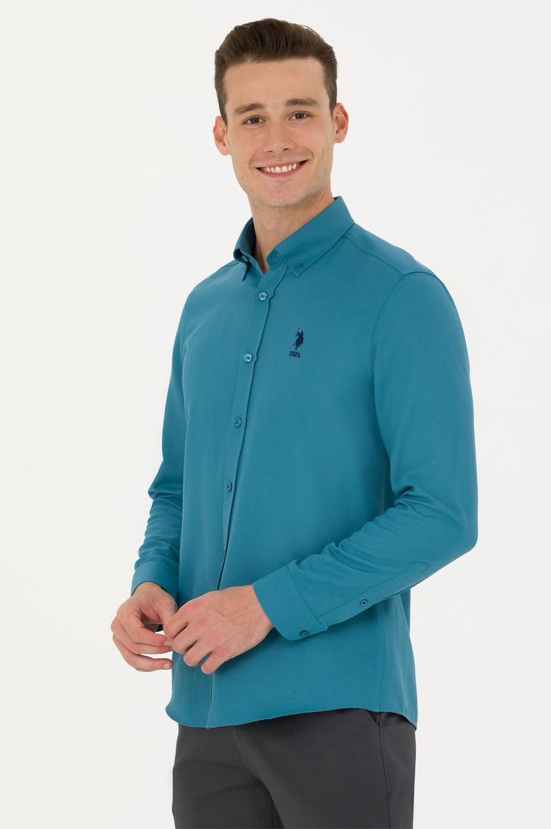 Erkek Petrol Uzun Kollu Basic Gömlek