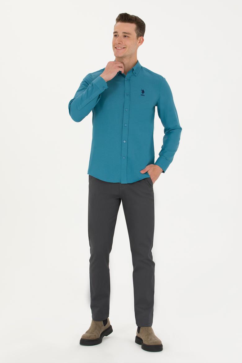 Erkek Petrol Uzun Kollu Basic Gömlek - 50271293060