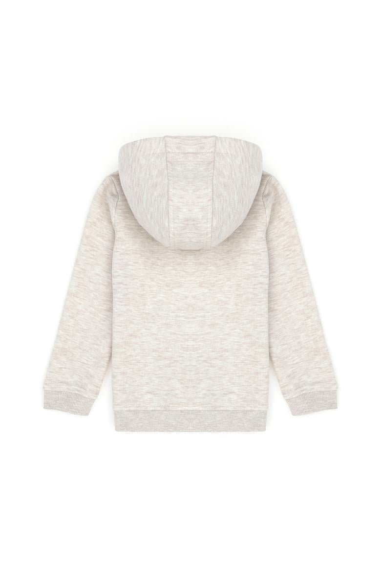 Çocuk Bej Melanj Basic Kapüşonlu Sweatshirt - 50272615066