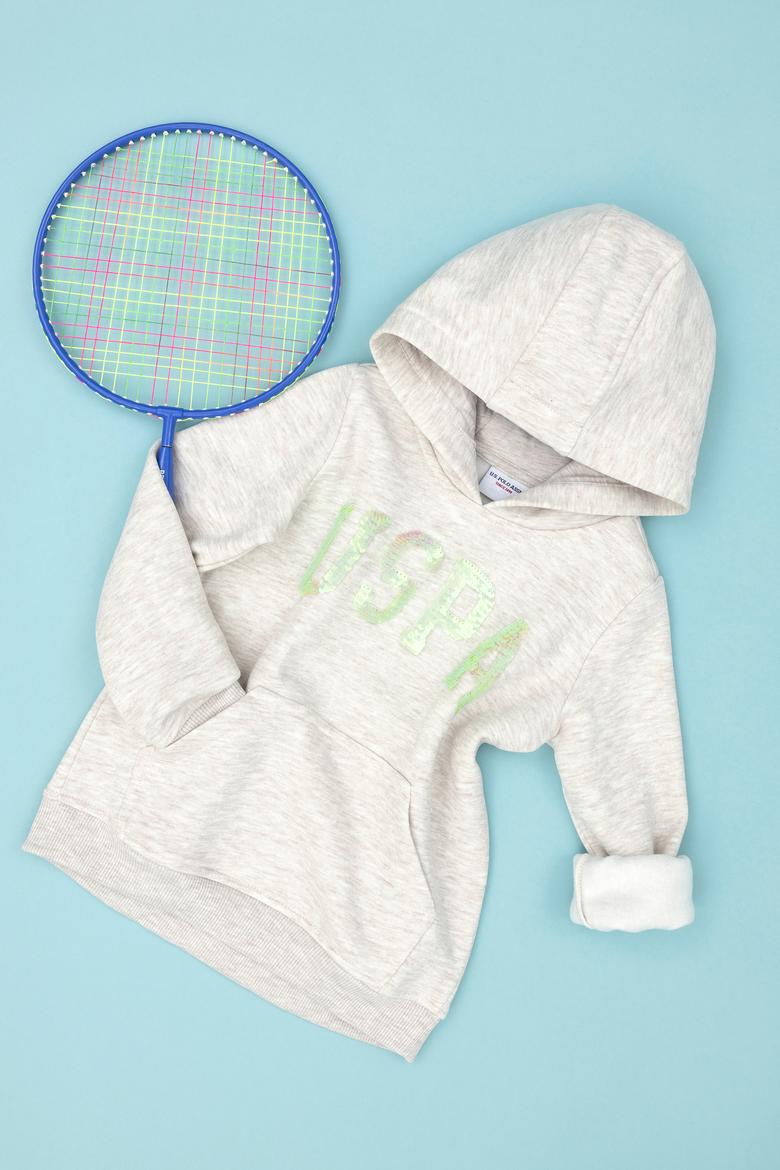 Çocuk Bej Melanj Basic Kapüşonlu Sweatshirt