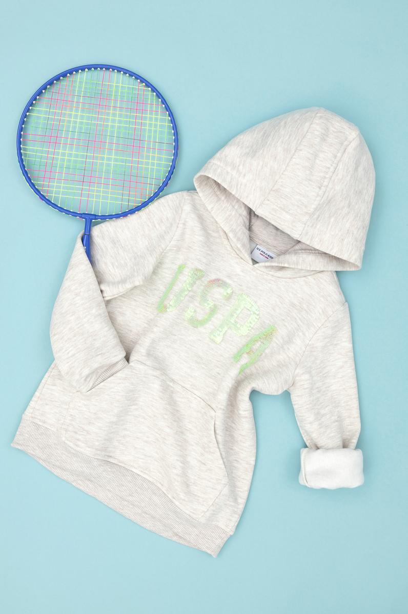 Çocuk Bej Melanj Basic Kapüşonlu Sweatshirt