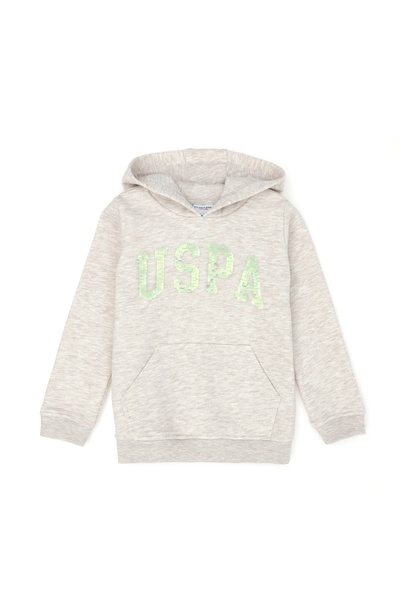 Çocuk Bej Melanj Basic Kapüşonlu Sweatshirt