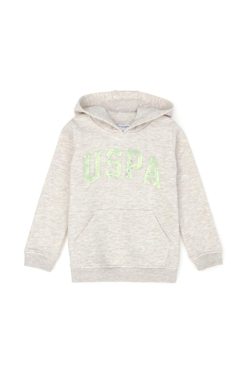 Çocuk Bej Melanj Basic Kapüşonlu Sweatshirt