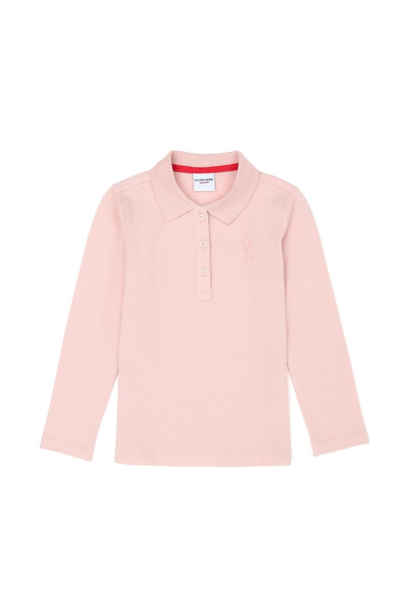 Kız Çocuk Toz Pembe Basic Polo Yaka Sweatshirt