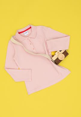 Kız Çocuk Toz Pembe Basic Polo Yaka Sweatshirt - 50272630069