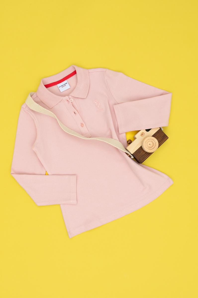 Kız Çocuk Toz Pembe Basic Polo Yaka Sweatshirt