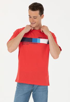 Erkek Kırmızı Comfort Bisiklet Yaka Tişört - 50263283014