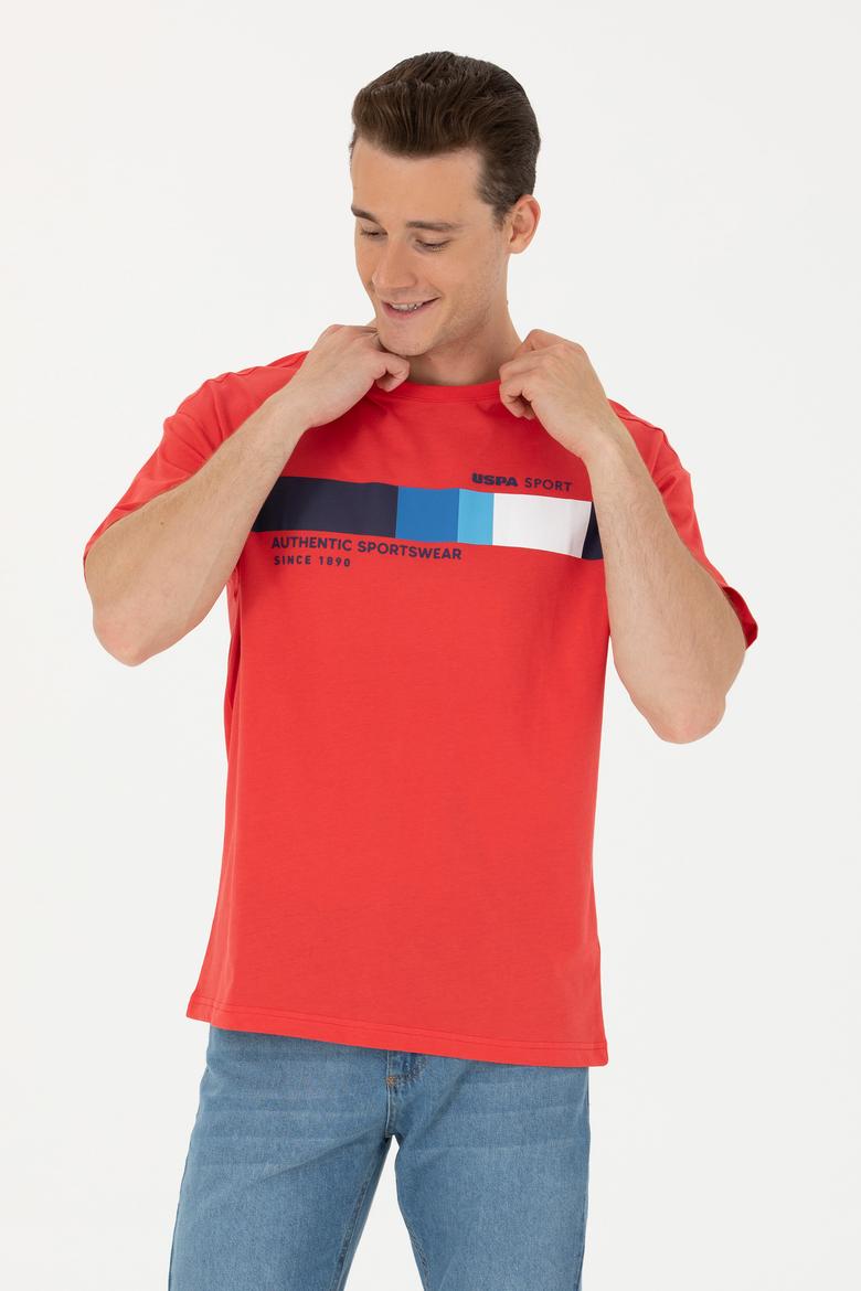 Erkek Kırmızı Comfort Bisiklet Yaka Tişört - 50263283014