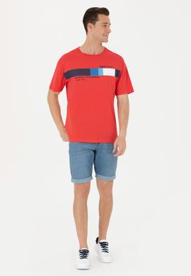 Erkek Kırmızı Comfort Bisiklet Yaka Tişört - 50263283014