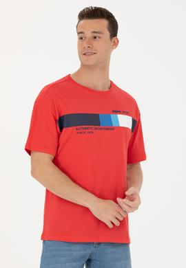 Erkek Kırmızı Comfort Bisiklet Yaka Tişört - 50263283014