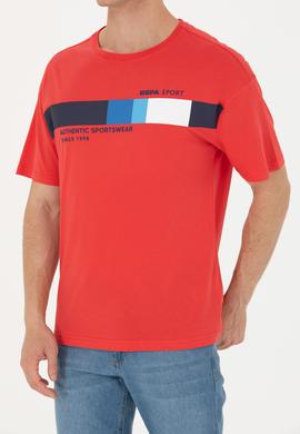 Erkek Kırmızı Comfort Bisiklet Yaka Tişört - 50263283014