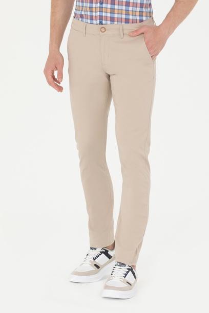 Erkek Slim Fit Taş Kanvas Pantolon