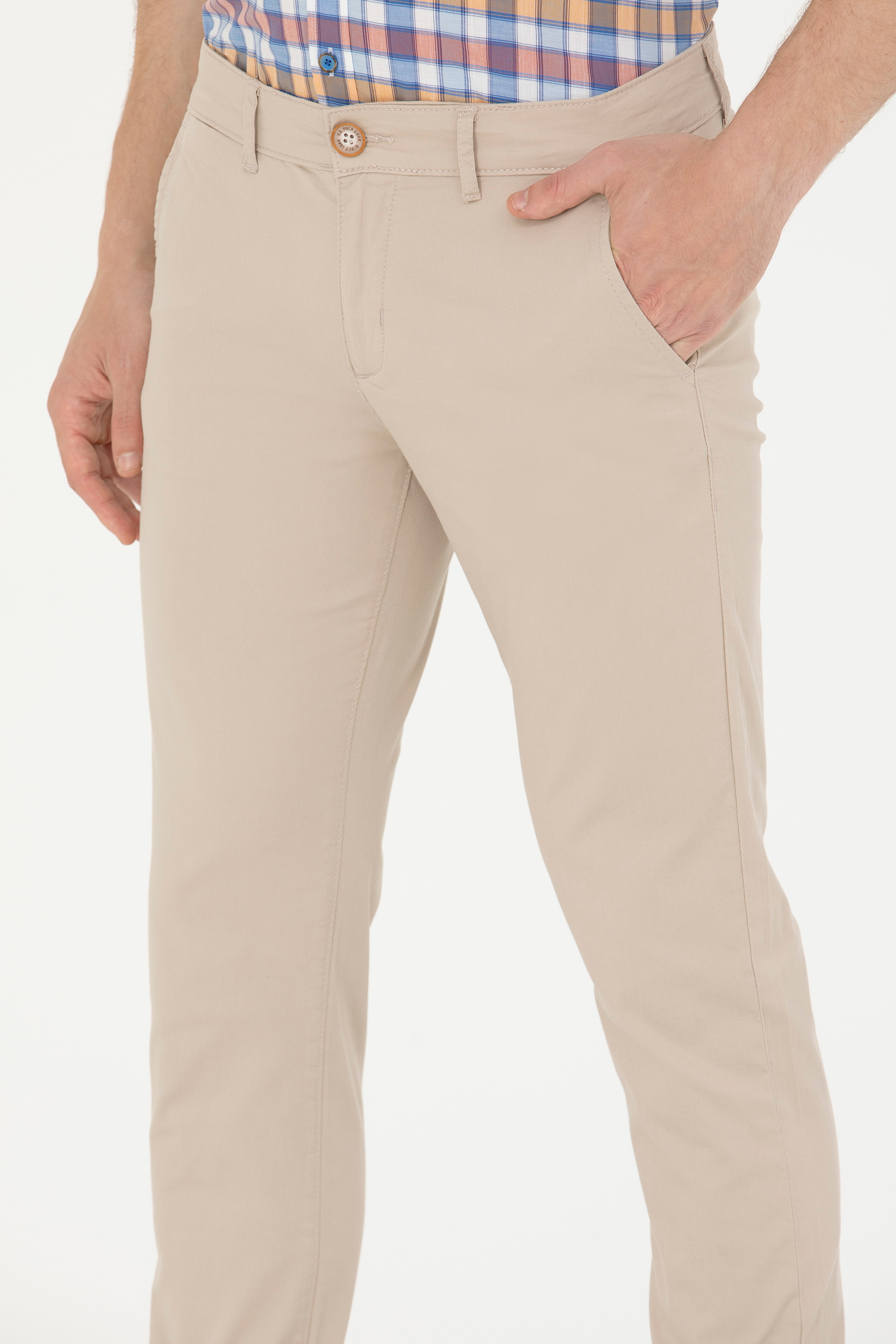 Erkek Slim Fit Taş Kanvas Pantolon
