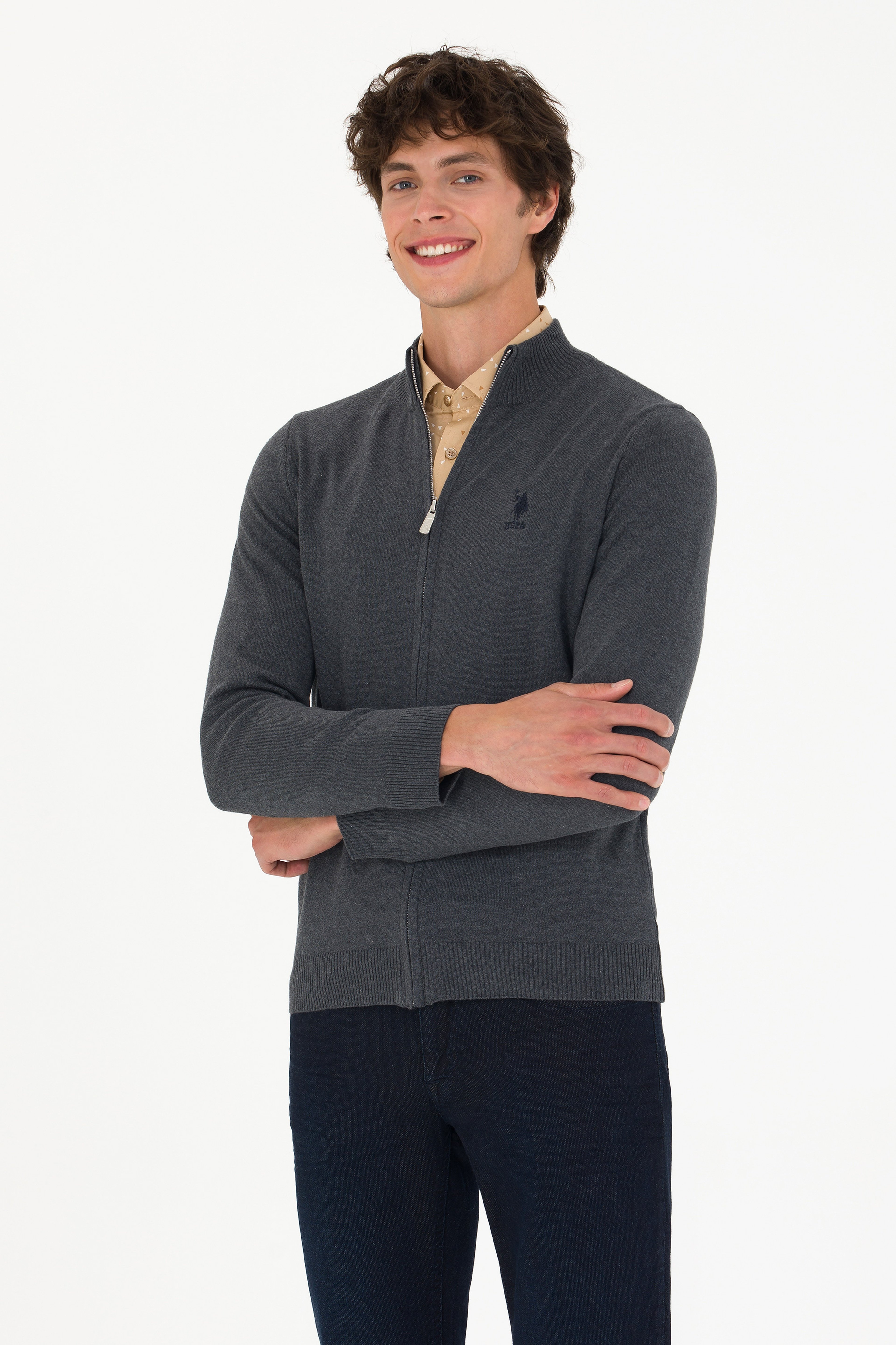 Erkek Antrasit Melanj Basic Triko Hırka - Image 3