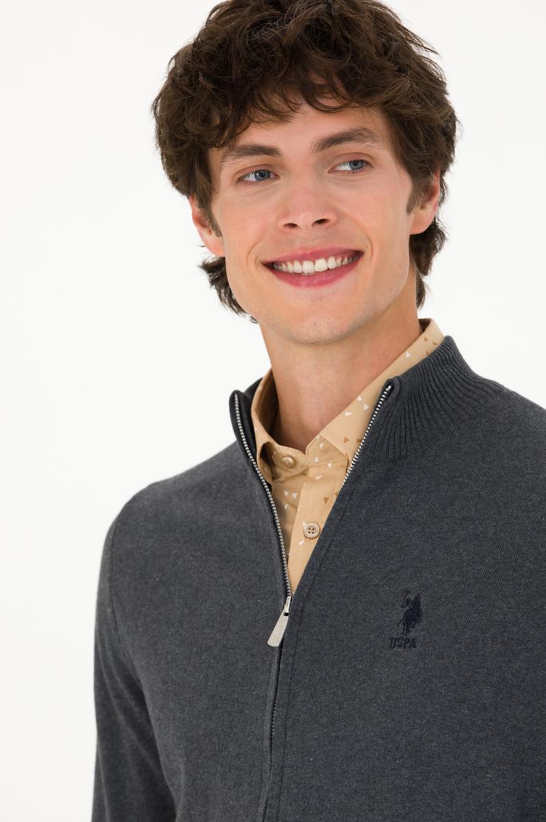 Erkek Antrasit Melanj Basic Triko Hırka