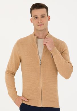 Erkek Kum Melanj Basic Triko Hırka - 50268938066