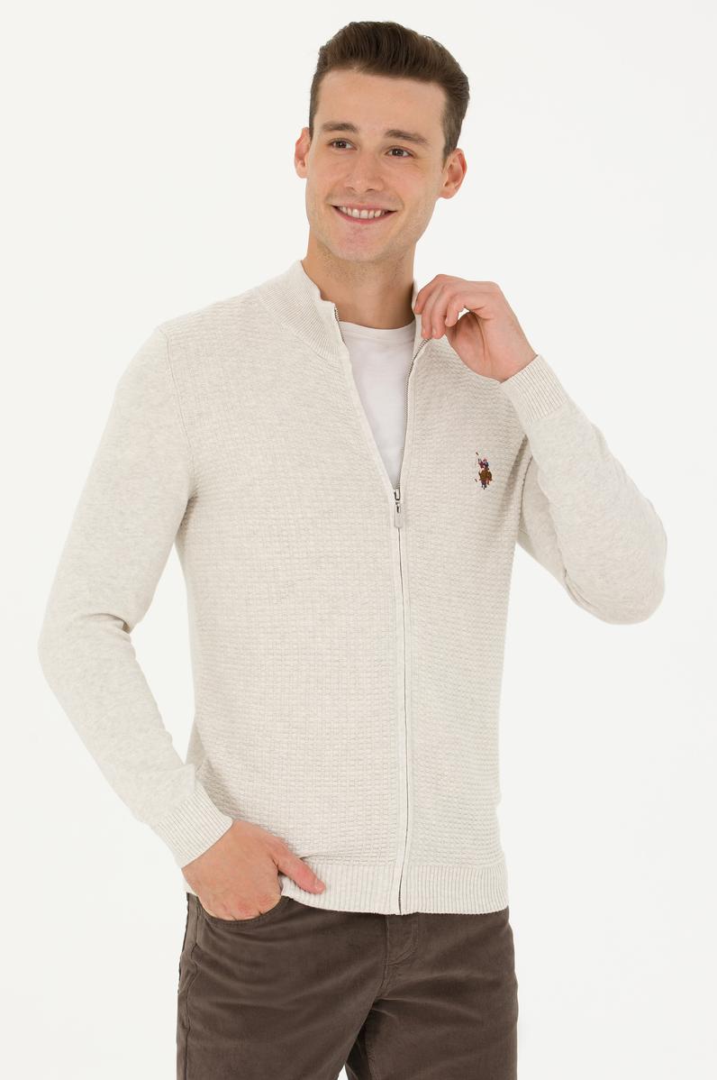 Erkek Taş Melanj Basic Triko Hırka