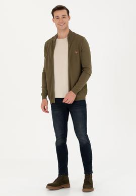 Erkek Haki Basic Triko Hırka - 50268938084