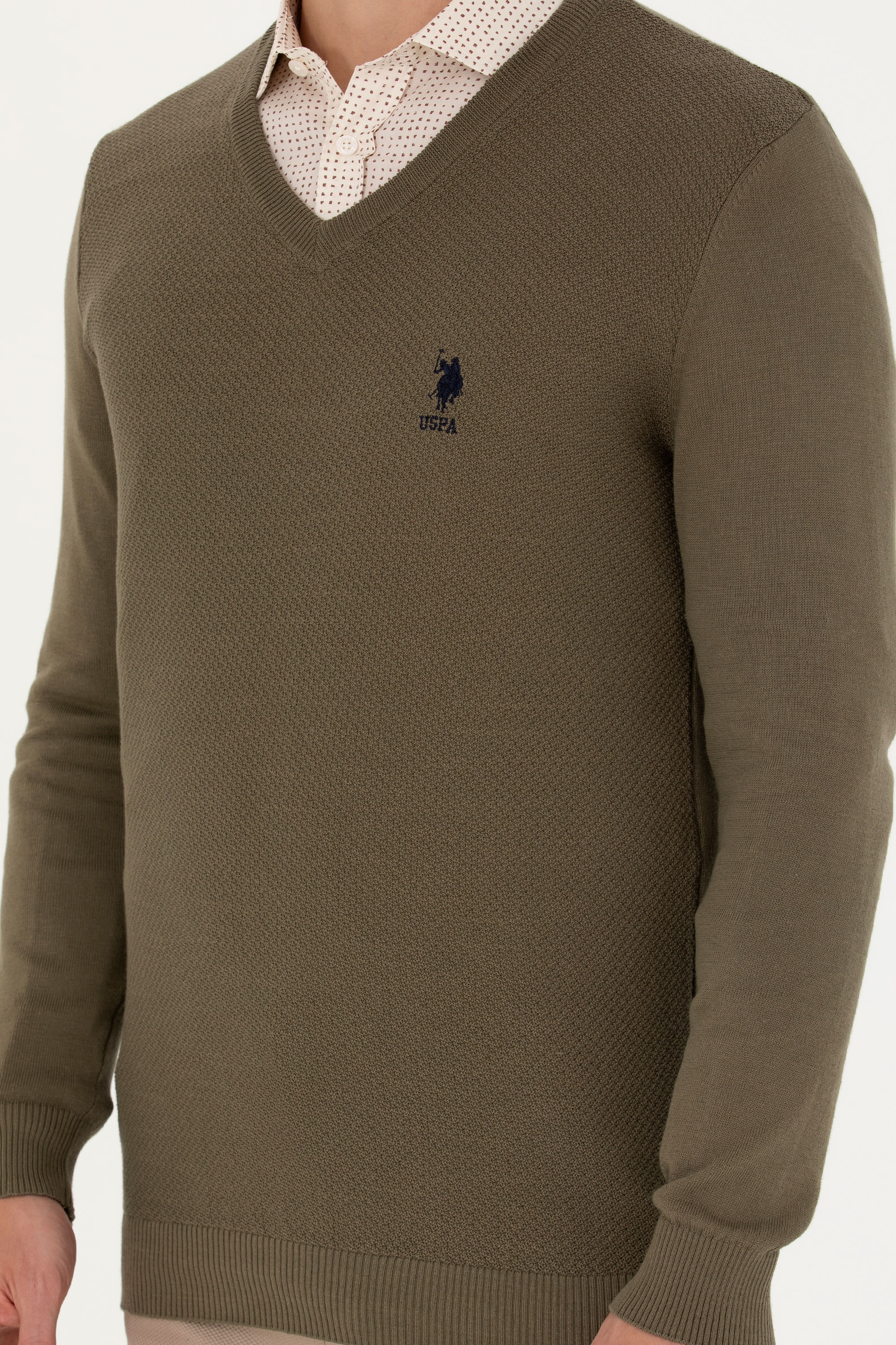 Erkek Haki V Yaka Kazak - Image 6